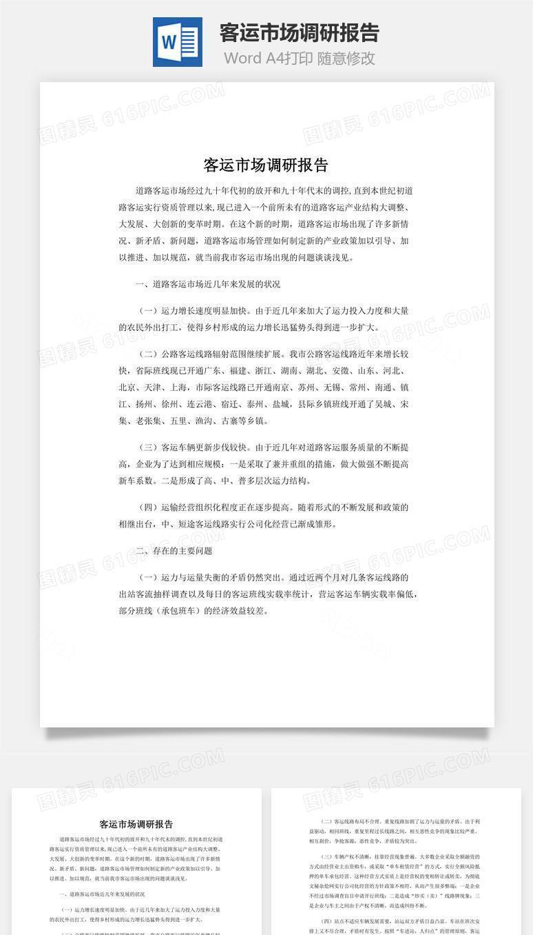 客运市场调研报告word文档