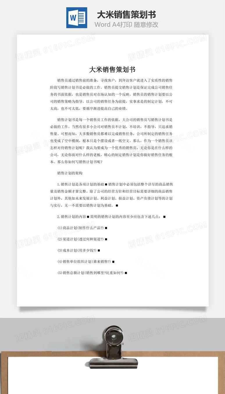 大米销售策划书word文档