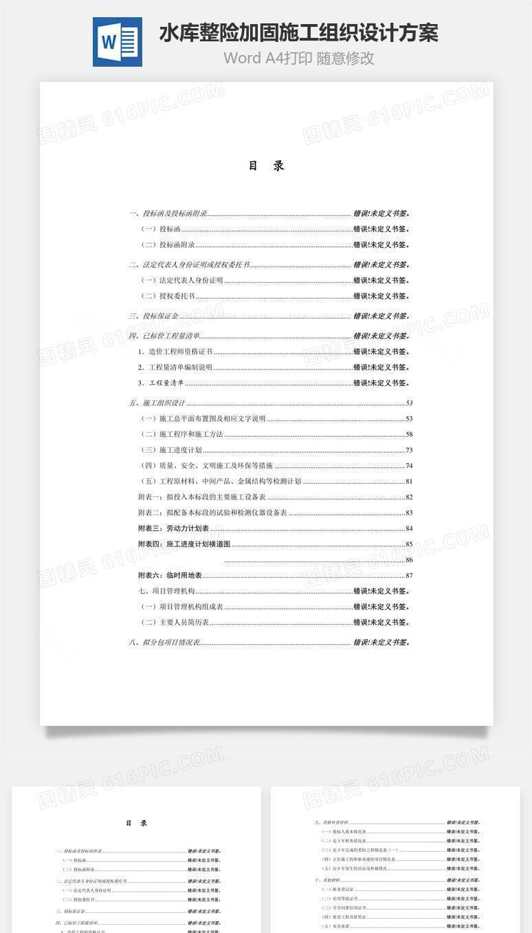 水库整险加固施工组织设计方案word文档