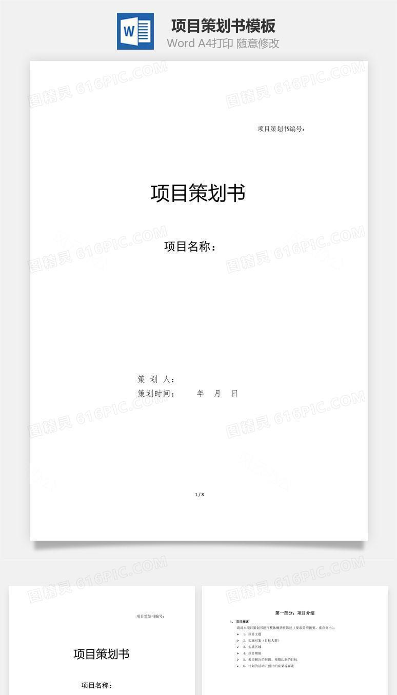 项目策划书模板Word文档