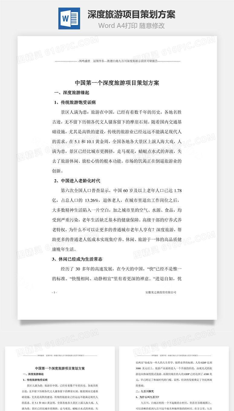 深度旅游项目策划方案word文档