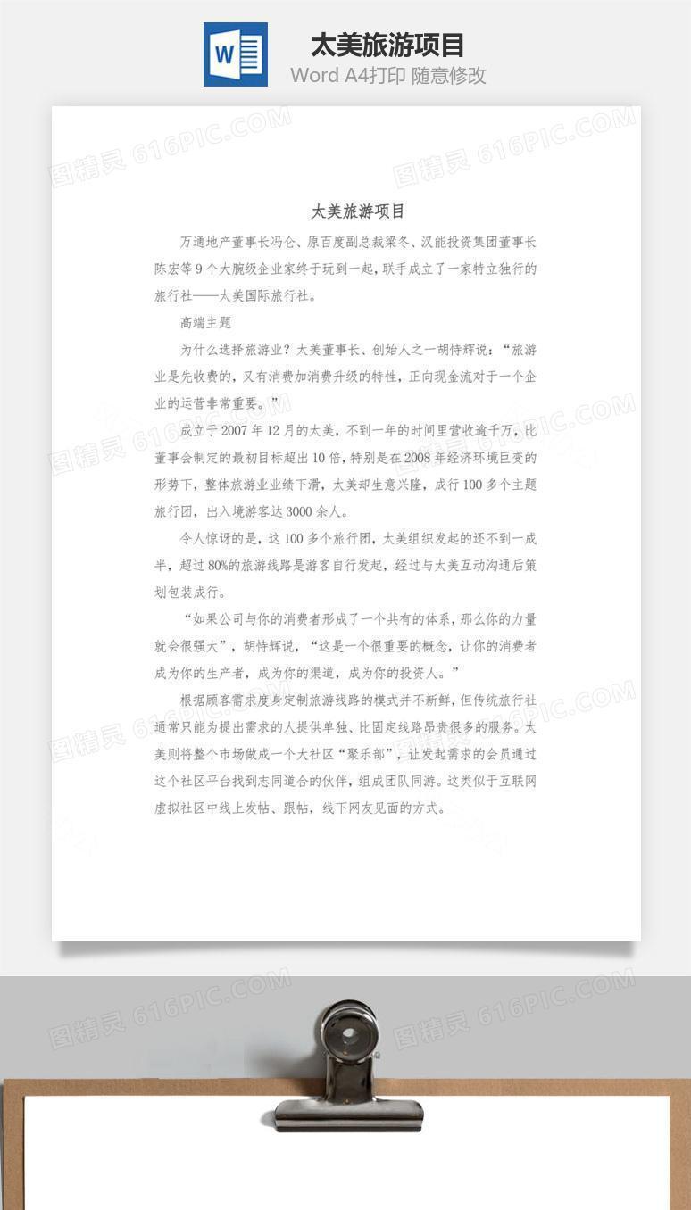太美旅游项目word文档