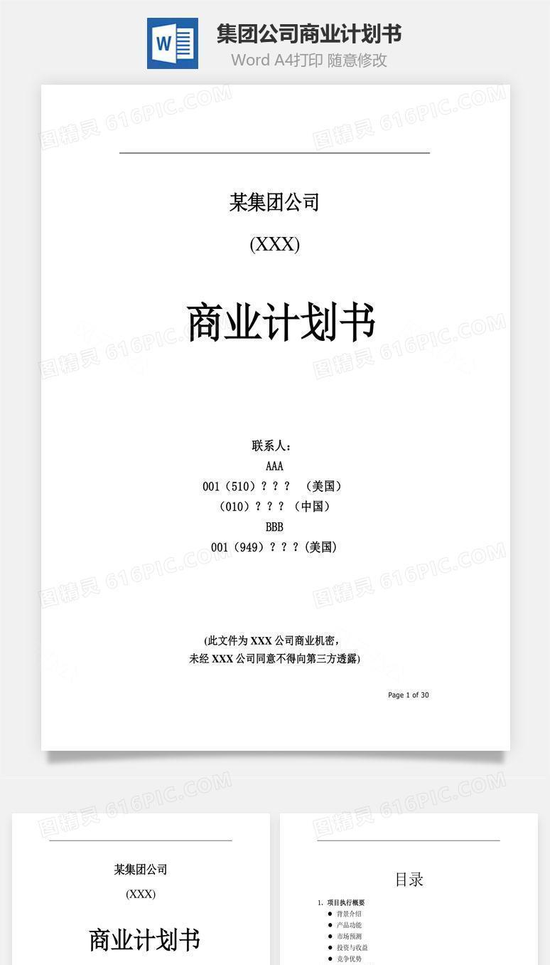 某集团公司商业计划书word文档