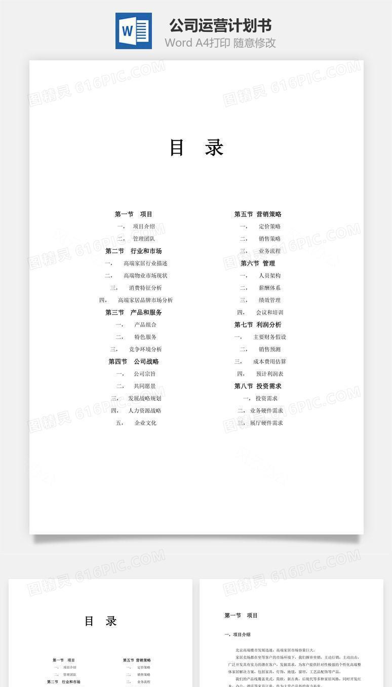 公司运营计划书Word文档