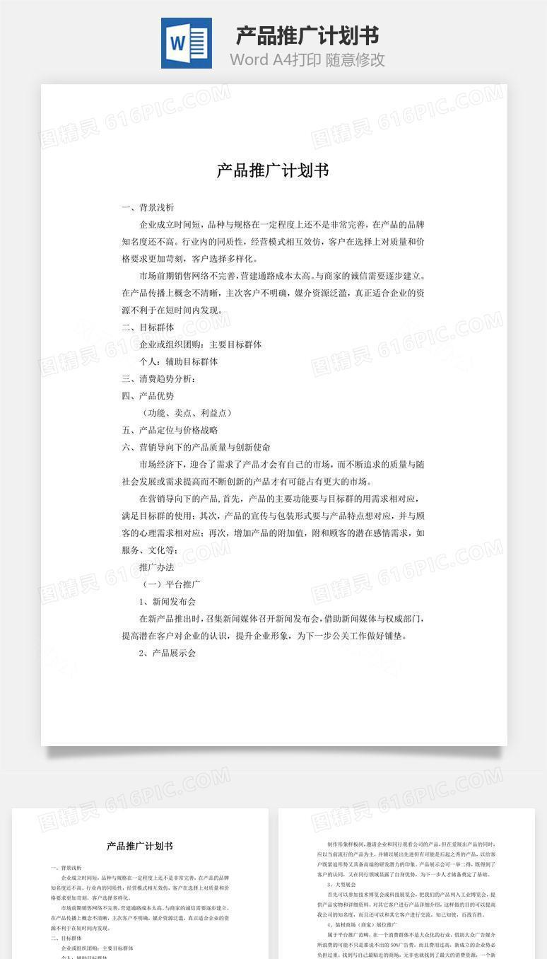 产品推广计划书word文档