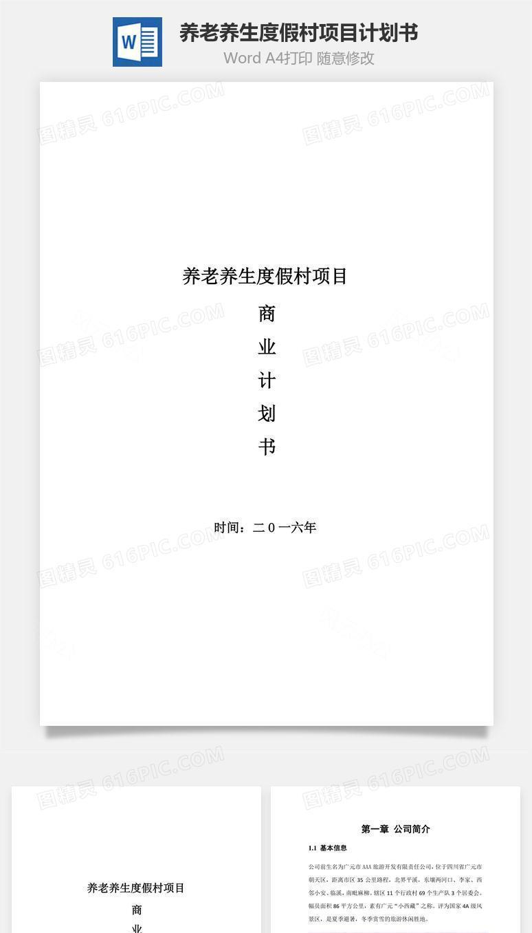 养老养生度假村项目计划书word文档