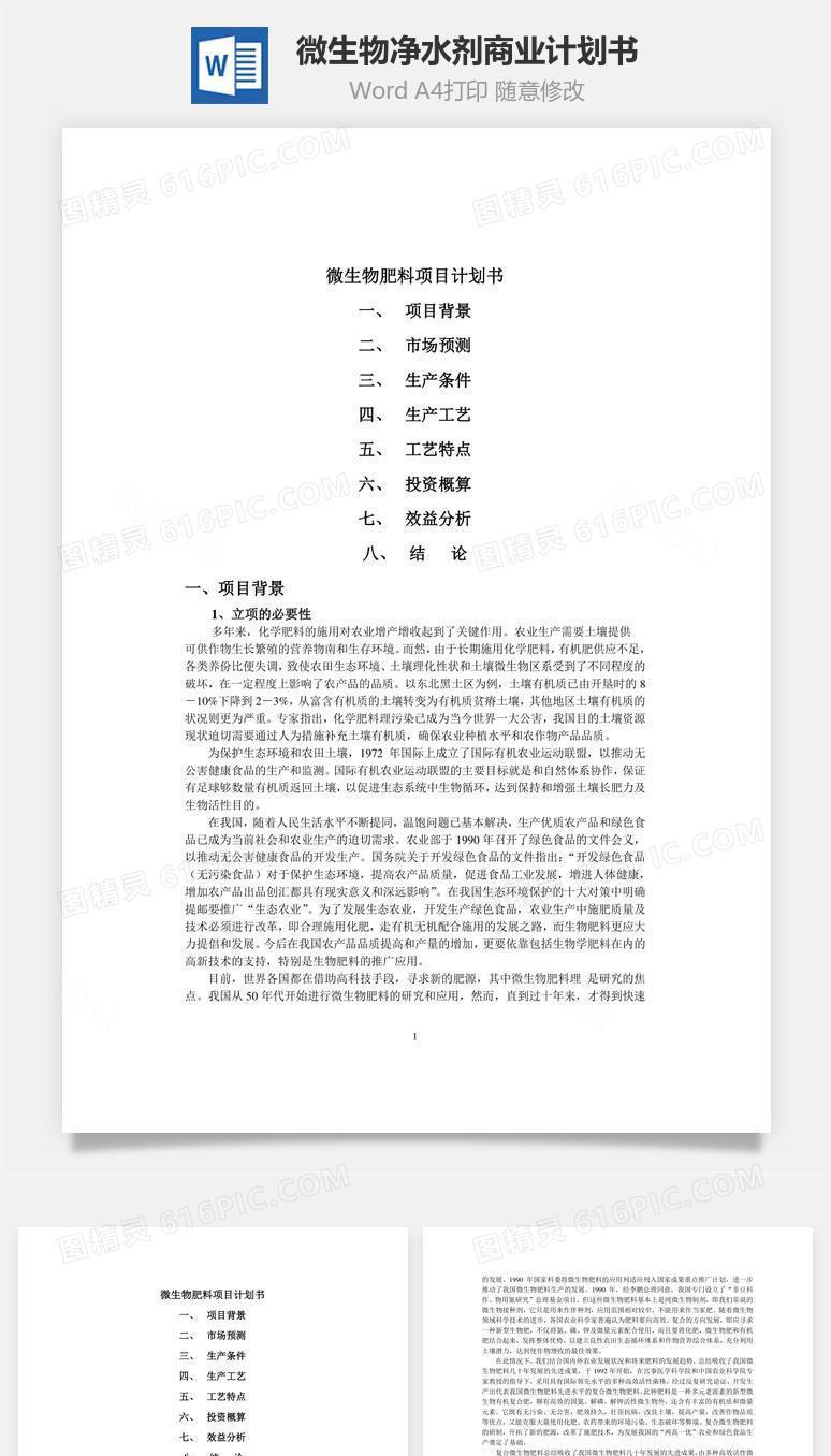 微生物净水剂商业计划书word文档