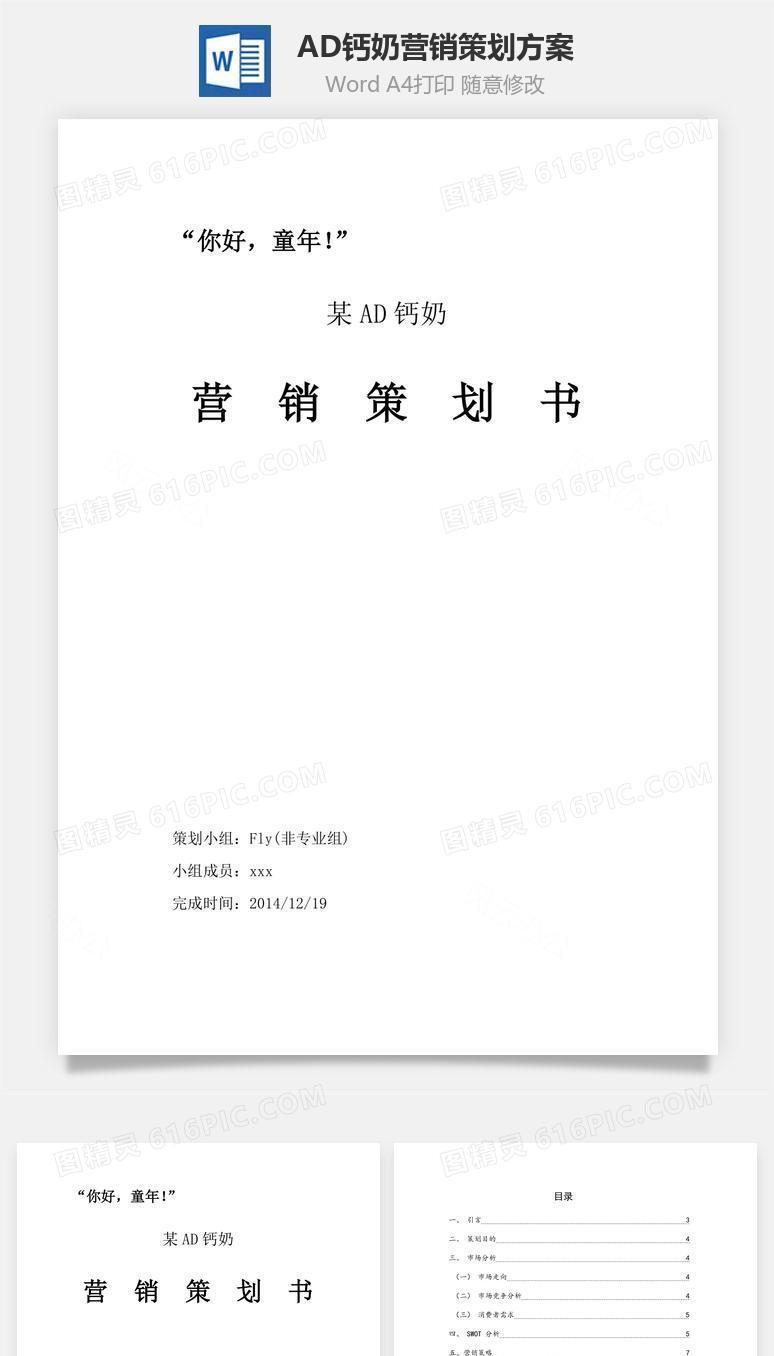 AD钙奶营销策划方案word文档