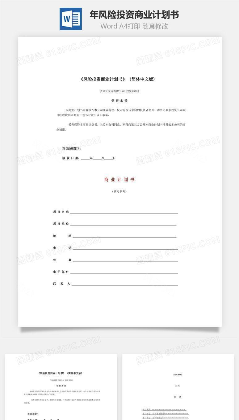 XX年风险投资商业计划书word文档