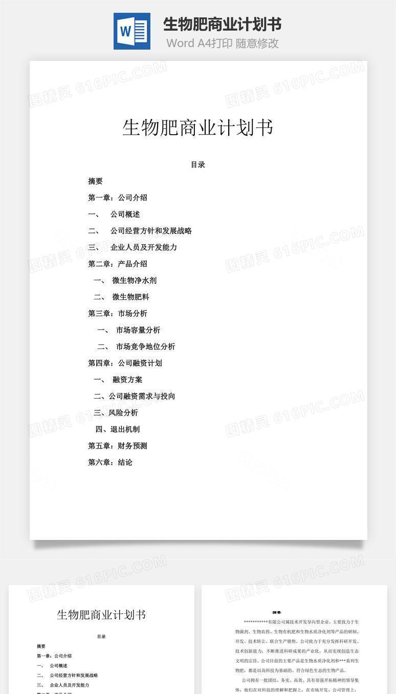 生物肥商业计划书word文档