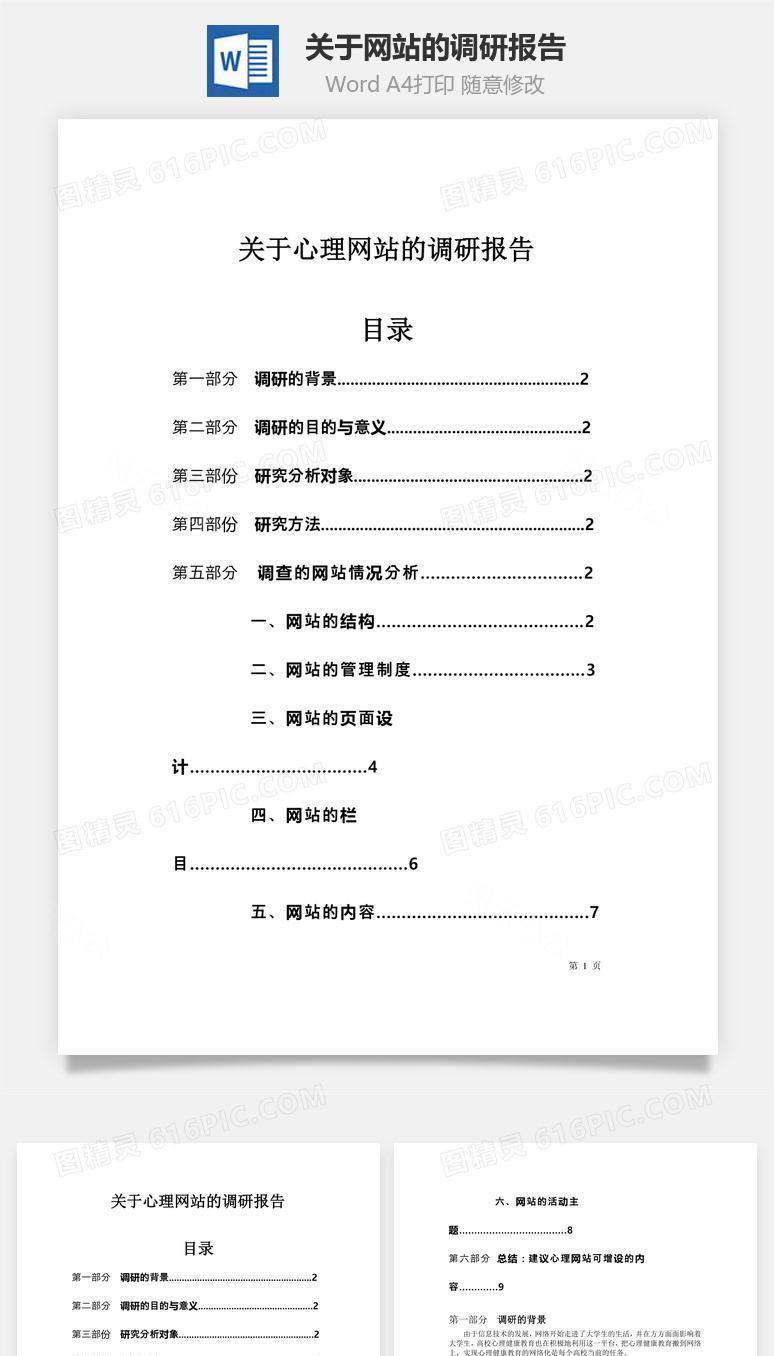 关于网站的调研报告word文档
