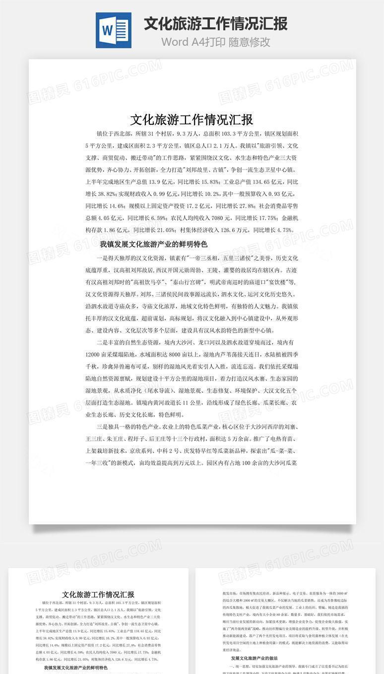文化旅游工作情况汇报word文档
