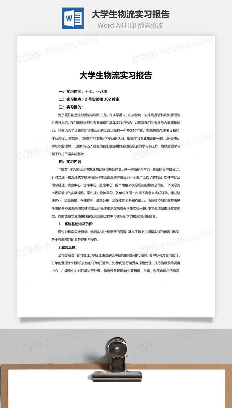 大学生物流实习报告word文档