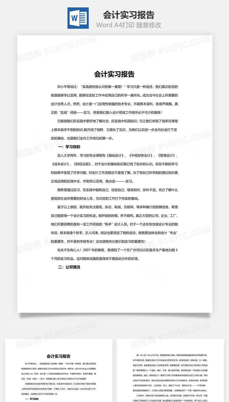 会计实习报告word文档