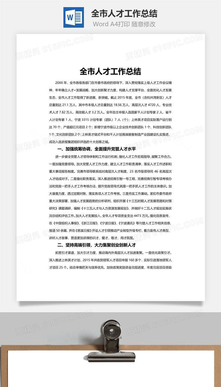 全市人才工作总结word文档
