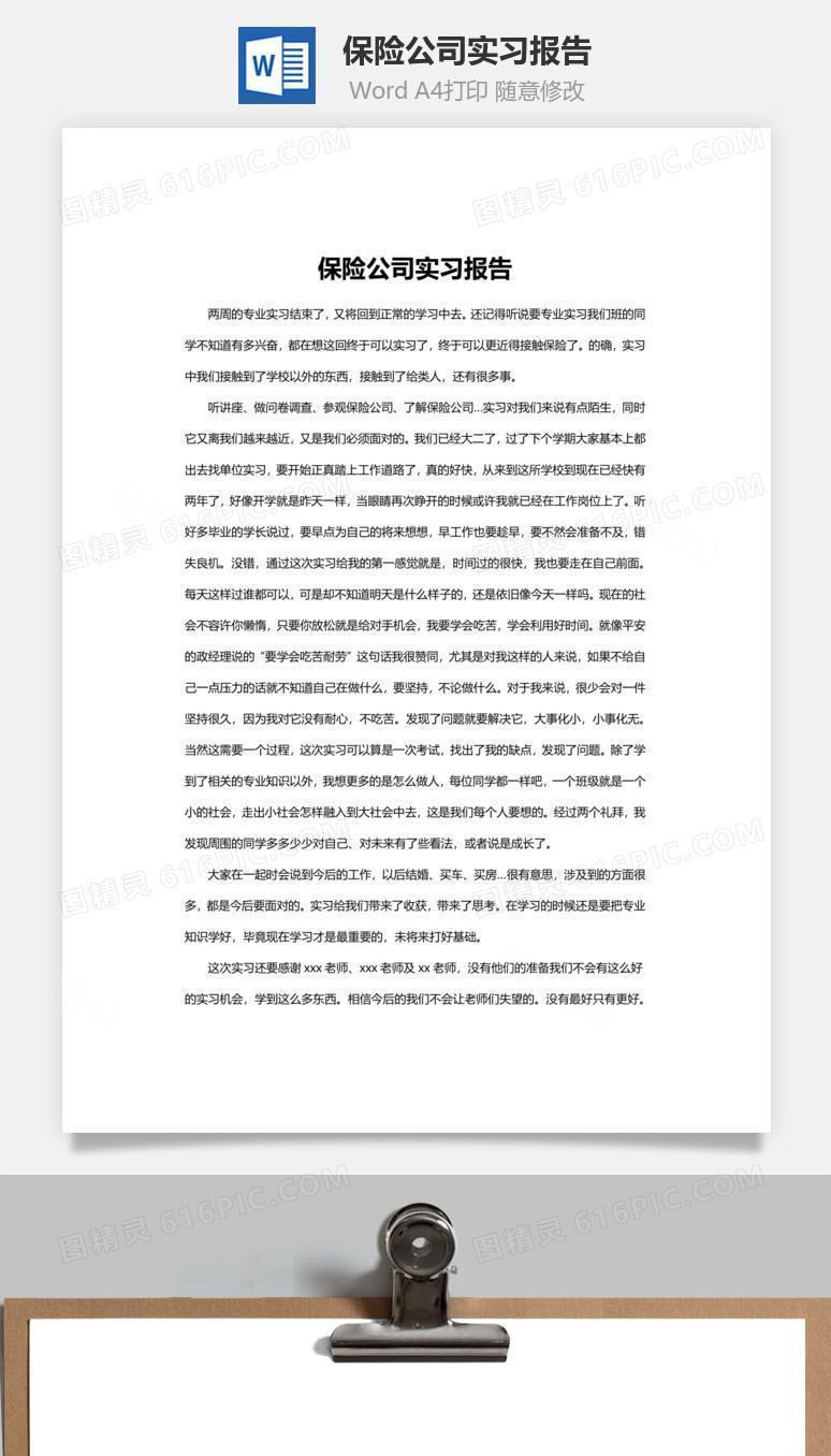 保险公司实习报告word文档