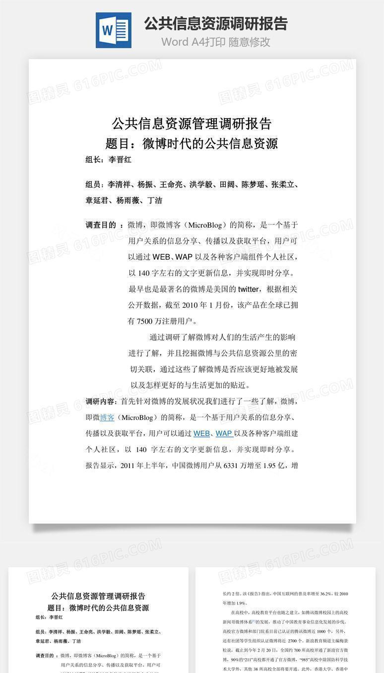 公共信息资源调研报告word文档