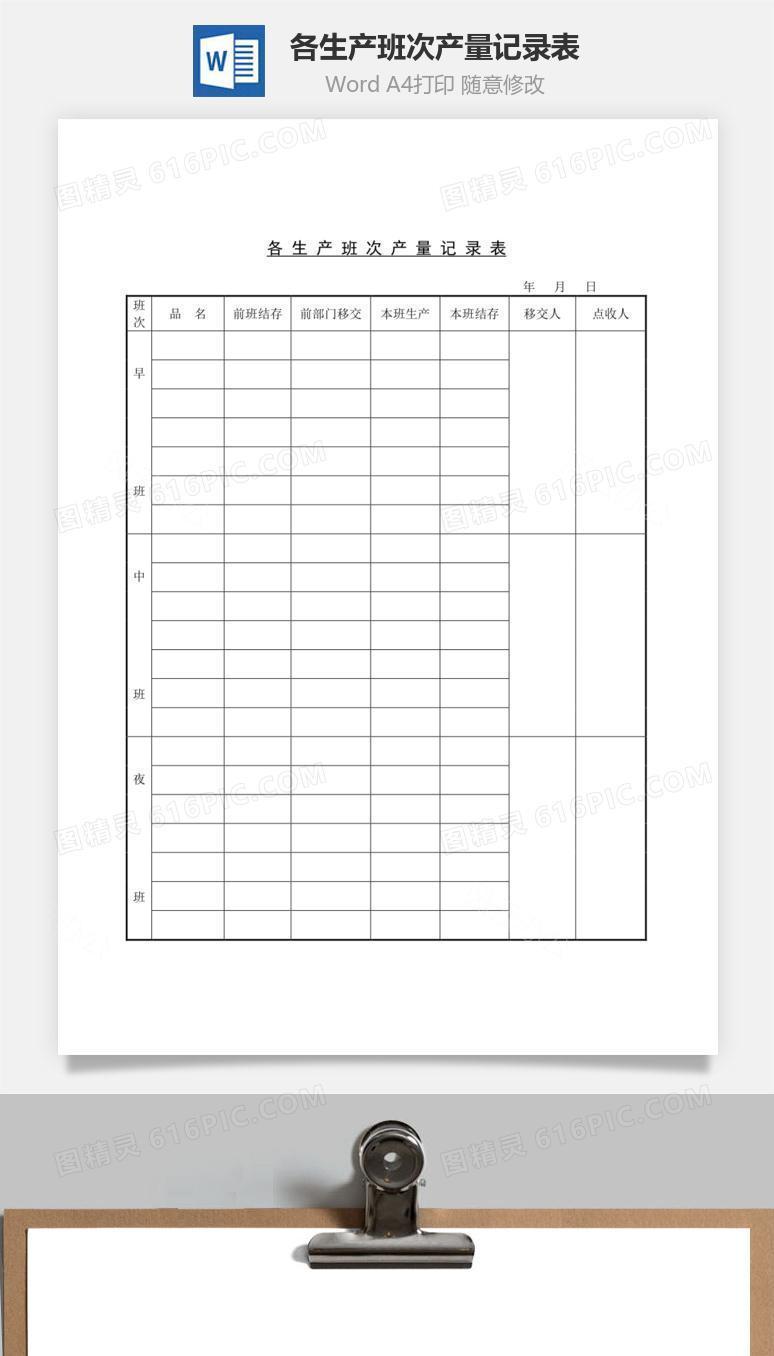 各生产班次产量记录表word文档