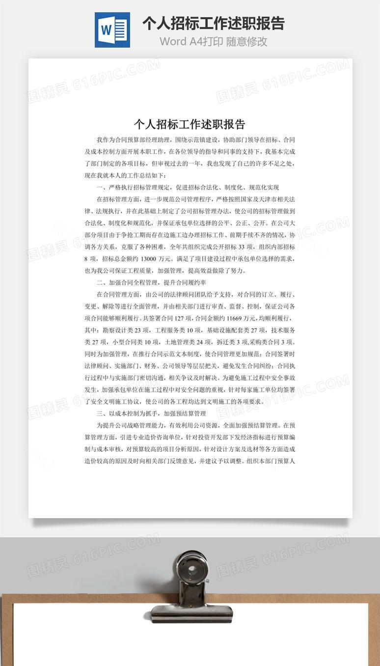 个人招标工作述职报告word文档