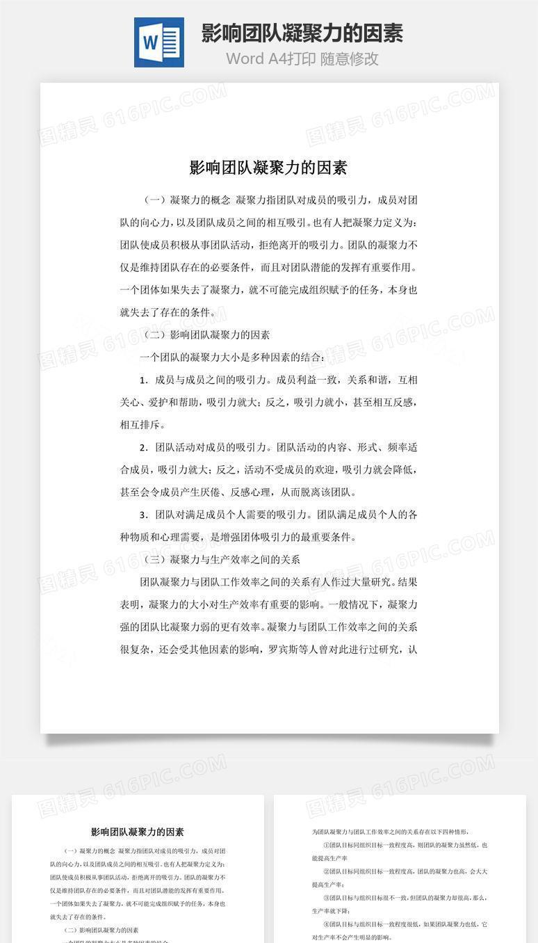 影响团队凝聚力的因素word文档