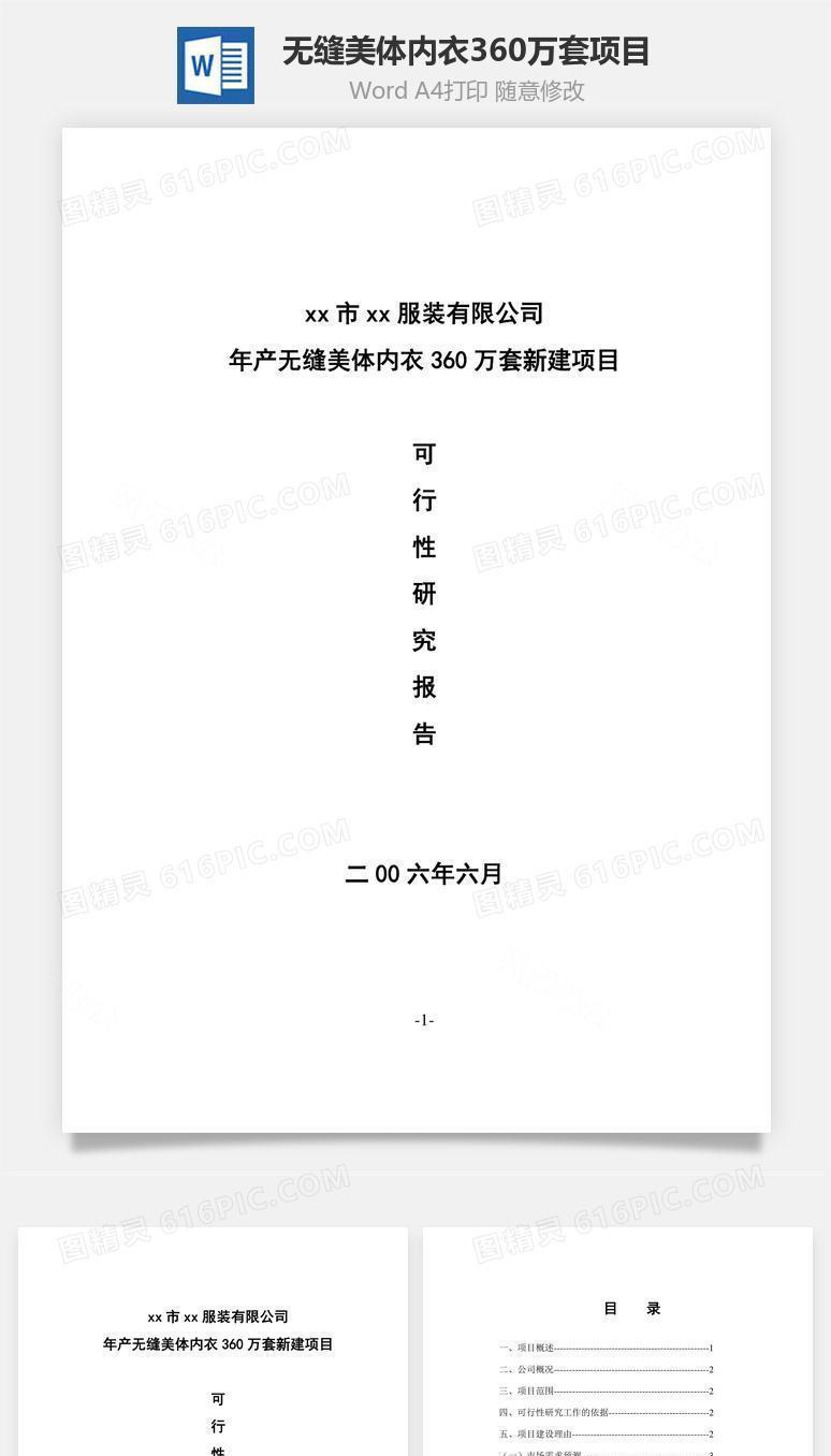 无缝美体内衣360万套项目word文档