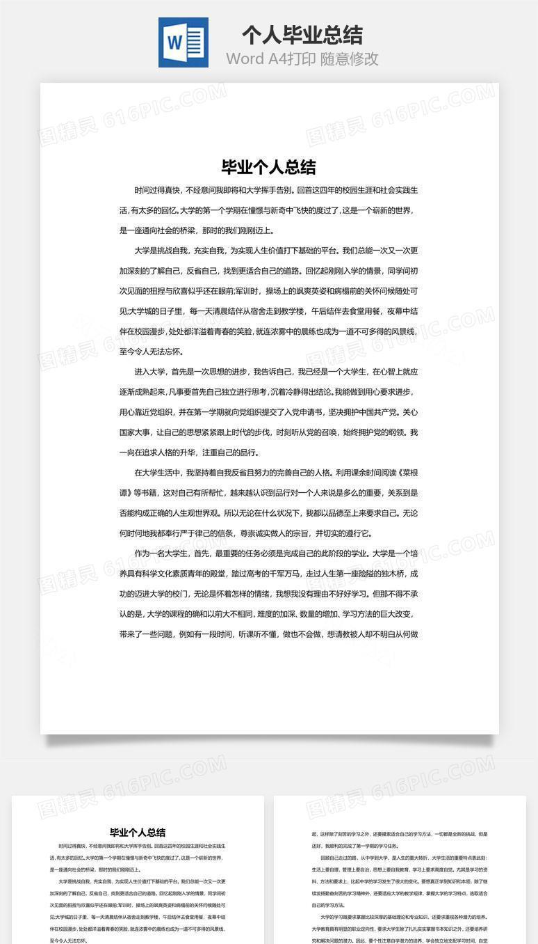 个人毕业总结word文档