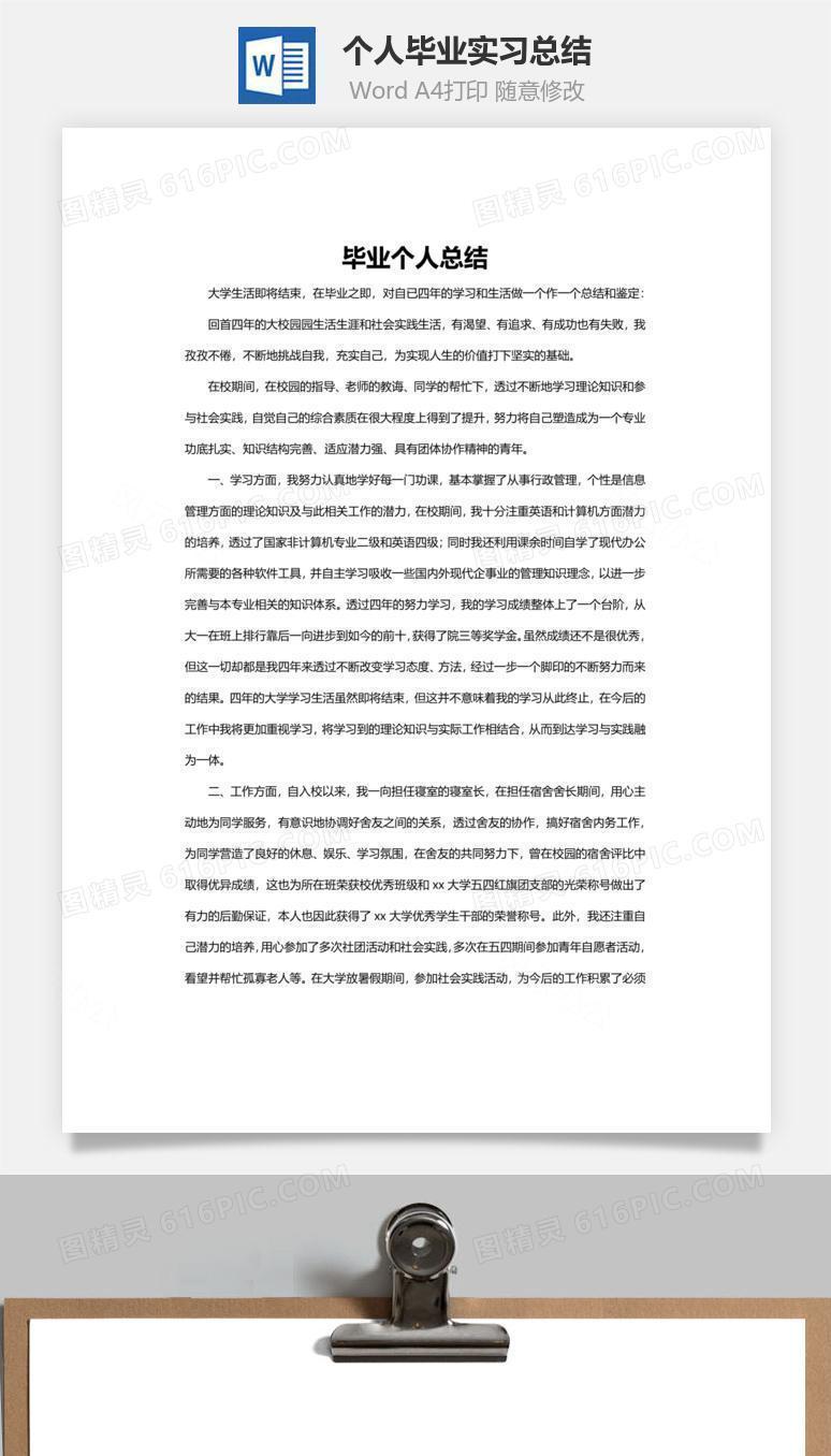 个人毕业实习总结word文档