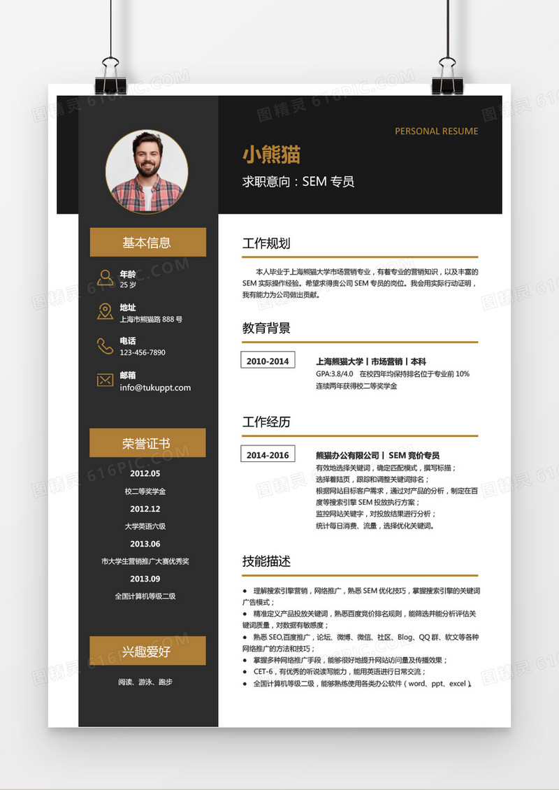 现代风格SEM专员求职简历word简历模板
