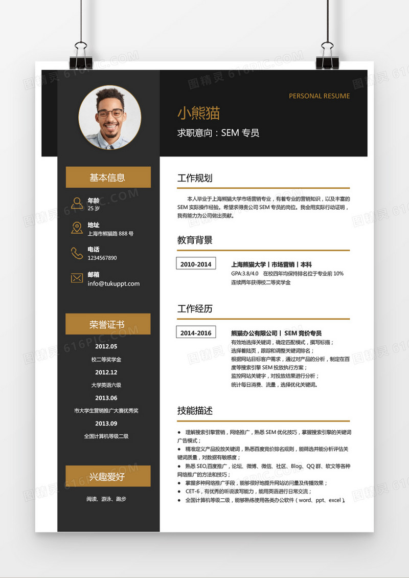 现代风格SEM求职简历word简历模板