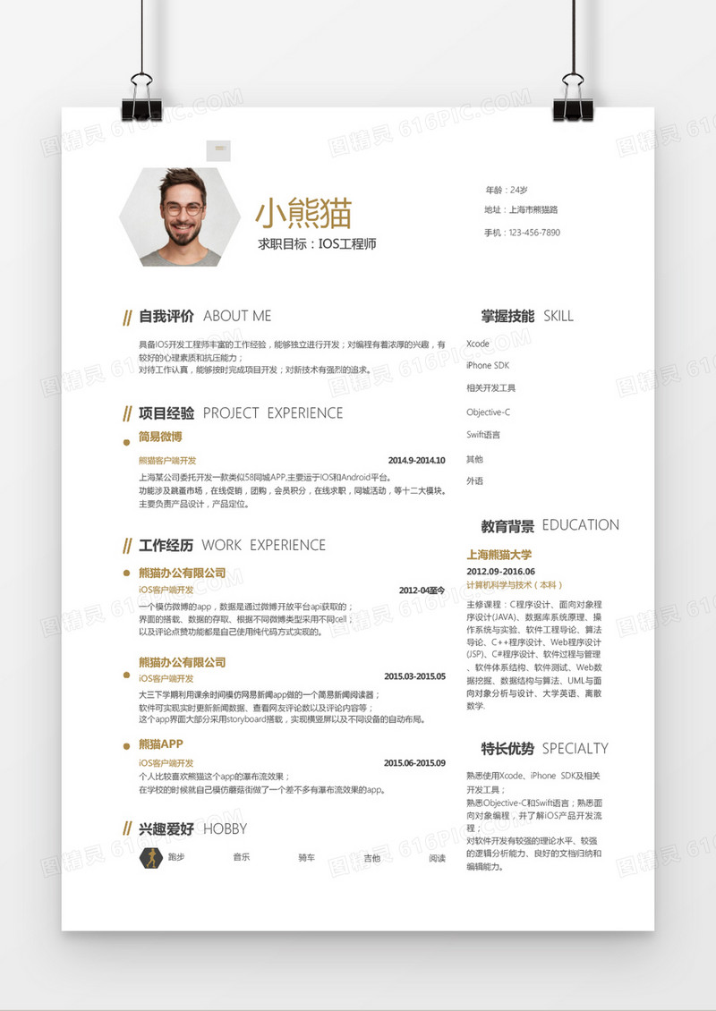 时尚创意风格IOS工程师求职简历word简历模板