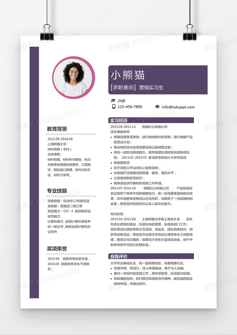 时尚简约风格营销求职简历word简历模板