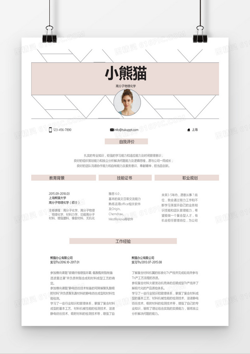 时尚线条风高分子物理化学求职简历word简历模板