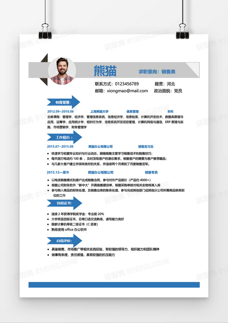 灰色简洁风销售Word简历模板