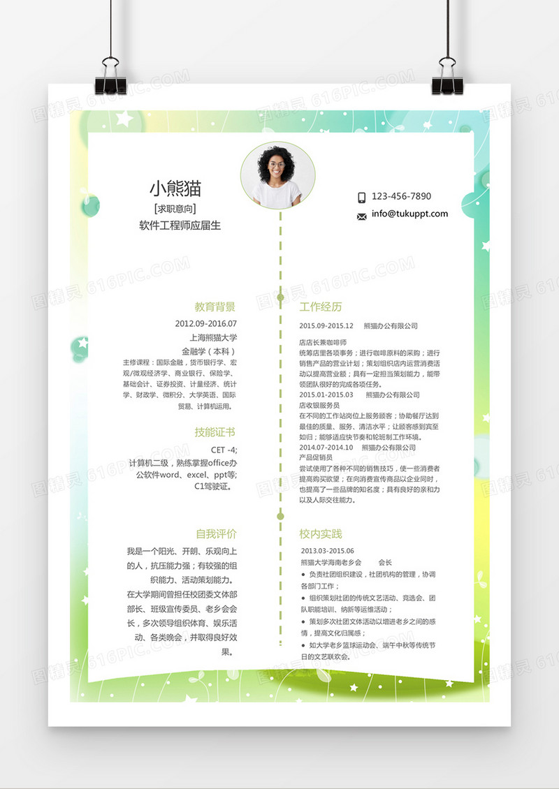 绿色星空软件工程师求职简历word简历模板