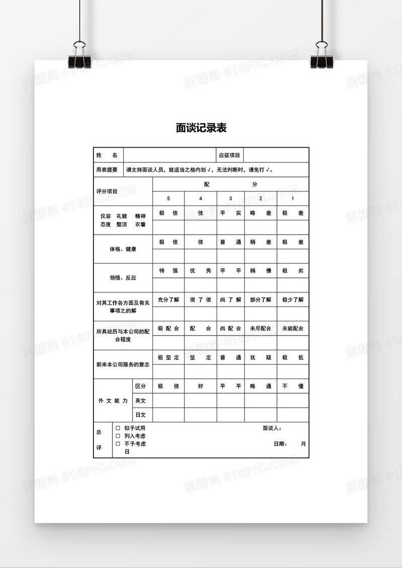 人事管理面谈记录表word文档