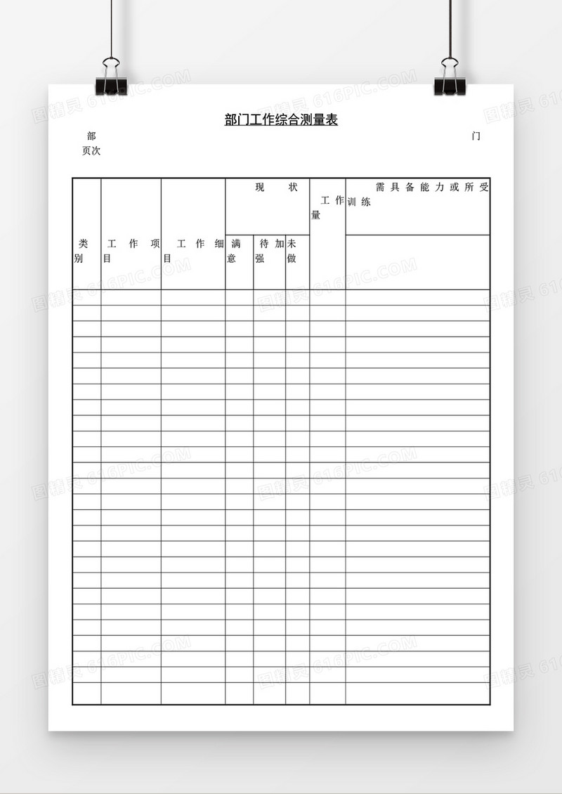 部门工作综合测量表word模板