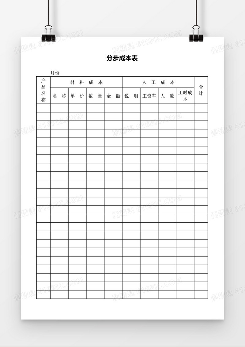 分步成本表word模板