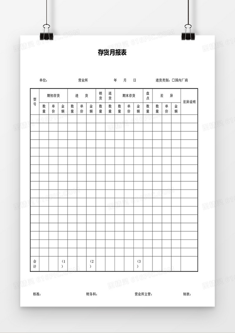 存货月报表word模板