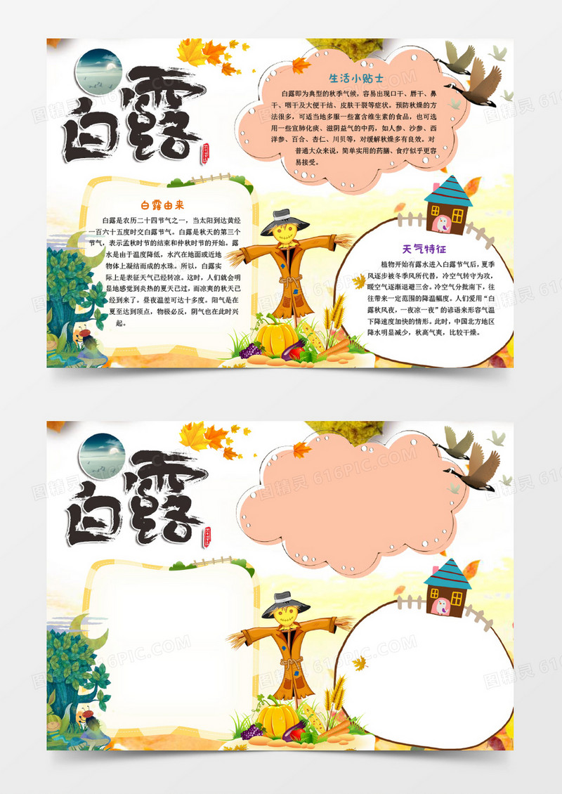 秋天白露节气小报手抄报word模板