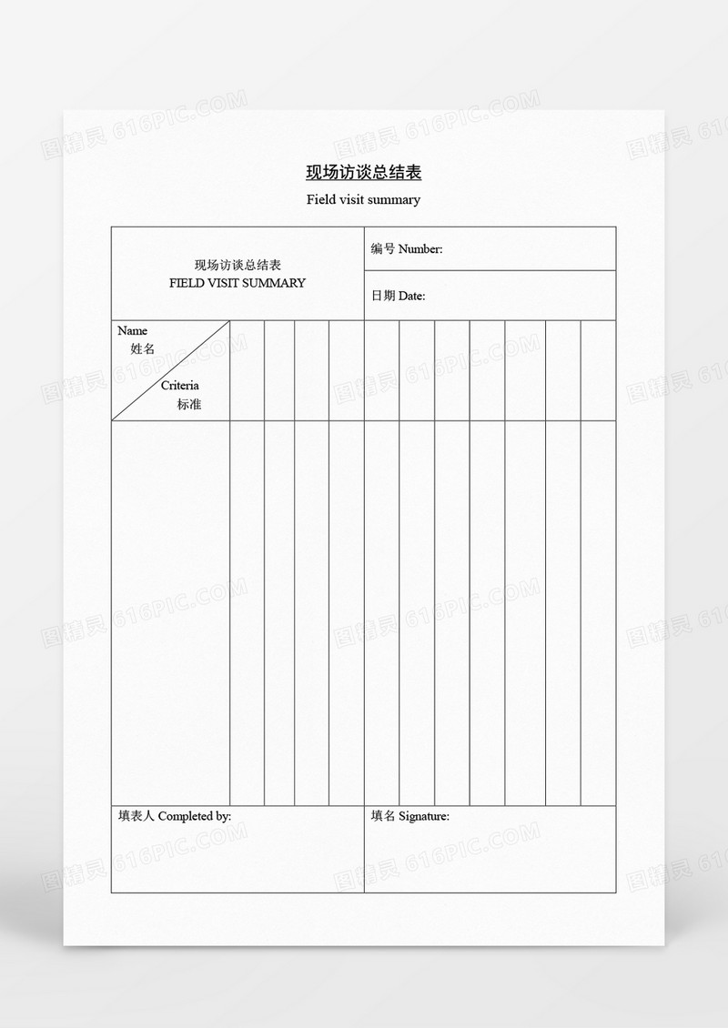 营销策划现场访谈总结表Word模板
