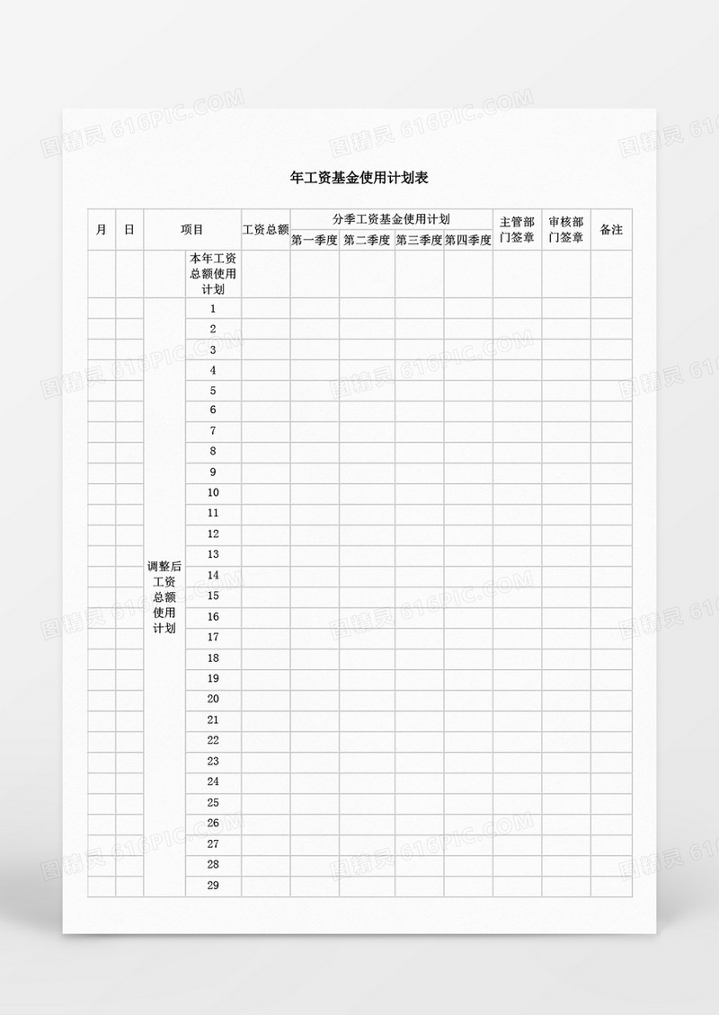 企业单位年工资基金使用计划表Word模板