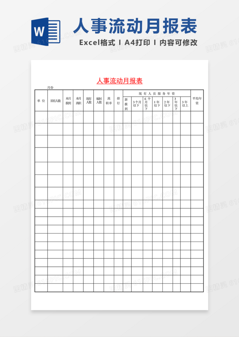 人事流动月报表