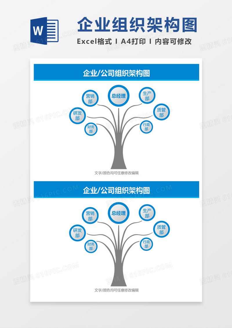 企业公司树形组织架构图word模板