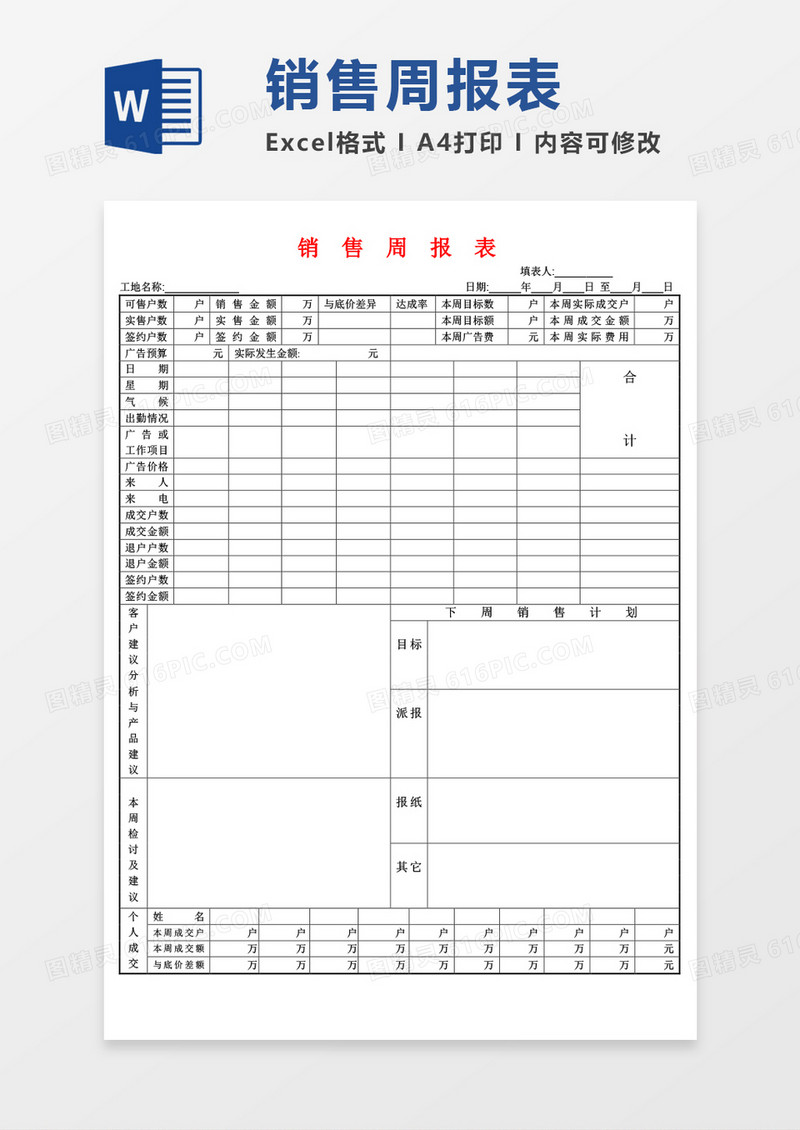 销售周工作总结word模板