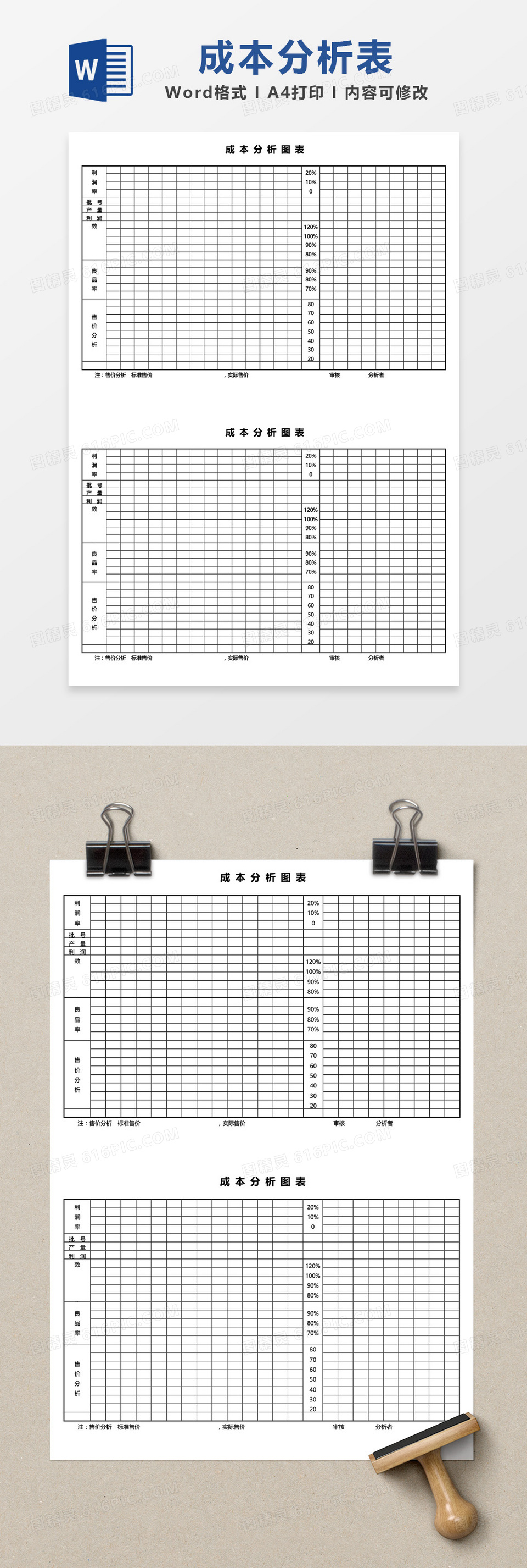 简约成本分析图表word模板