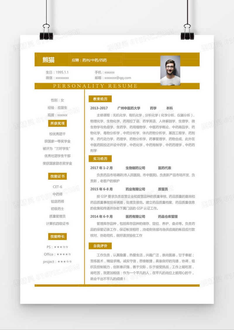 灰色药剂中药西药求职简历word模板