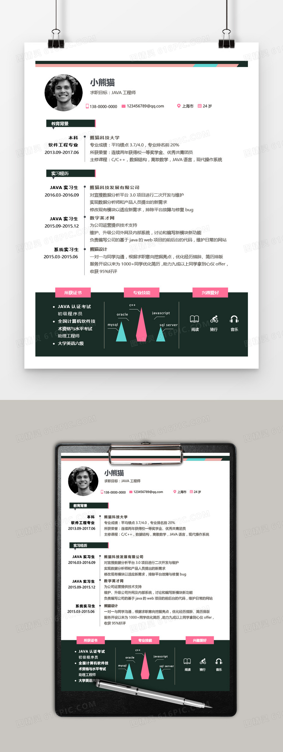 创意时尚Java工程师求职简历word模板