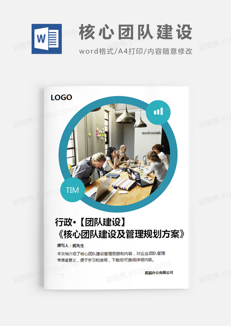核心团队建设及管理规划方案图片简约word模板