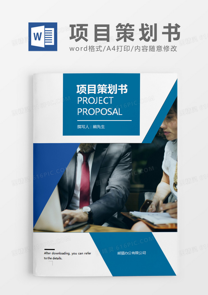 蓝色经典商务项目策划书样本word模板