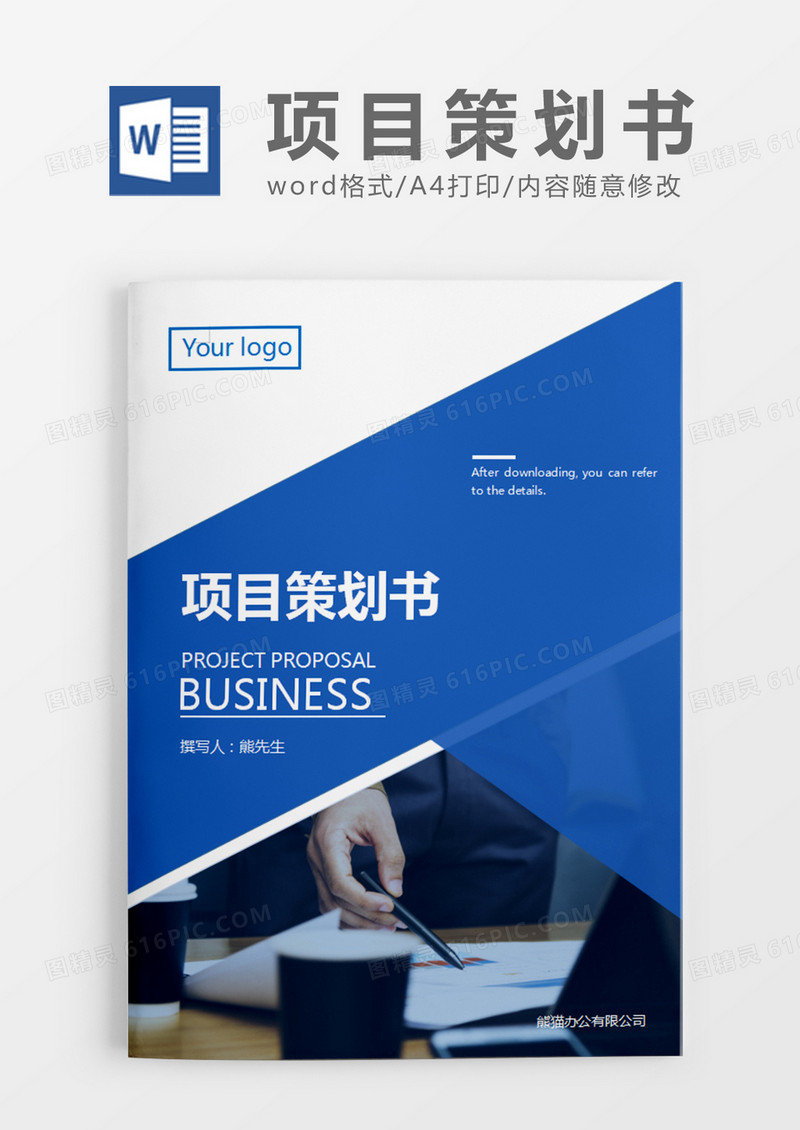蓝色经典商务项目策划书word模板